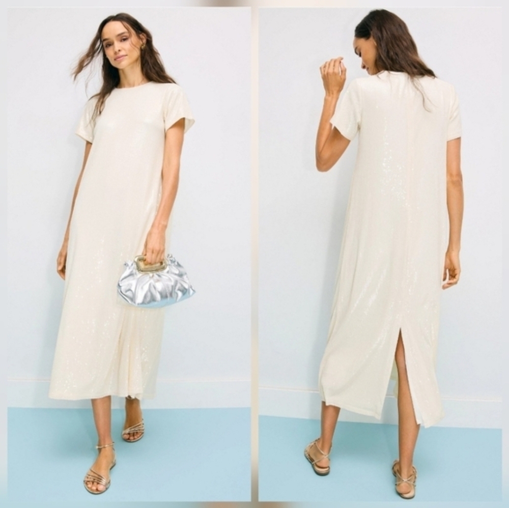 Rosetta Getty Sequin Short Sleeve Maxi Dress In Cream Size M